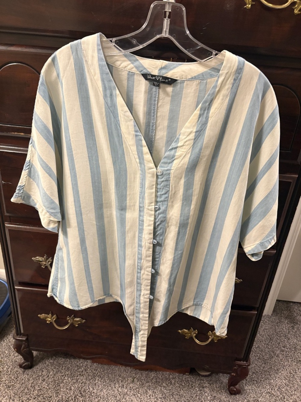 Velvet Heart Blue and White Striped Button-Front Blouse